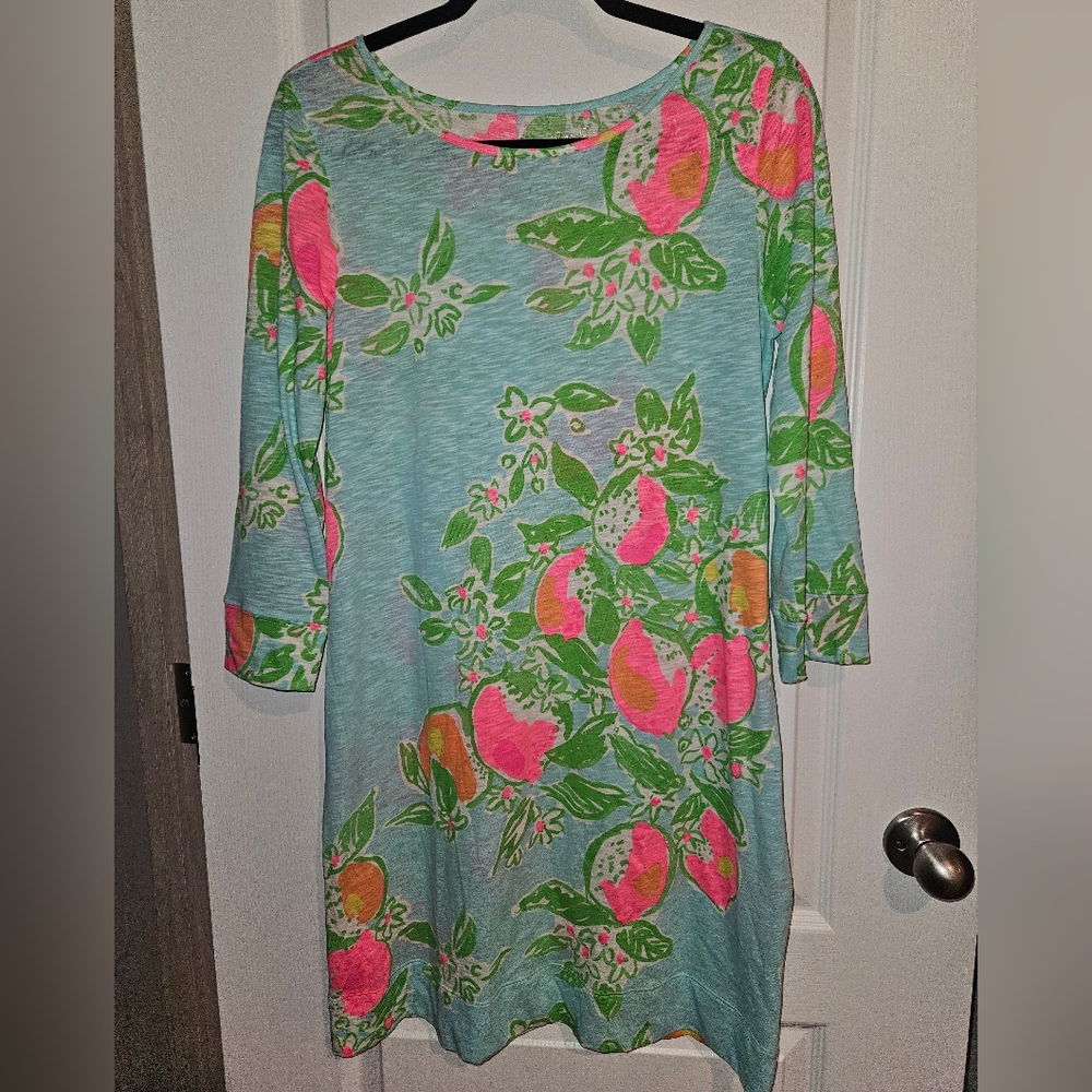 Lilly Pulitzer Fruit Tree Print 3/4 Sleeve Summer Midi Dress Size Medium